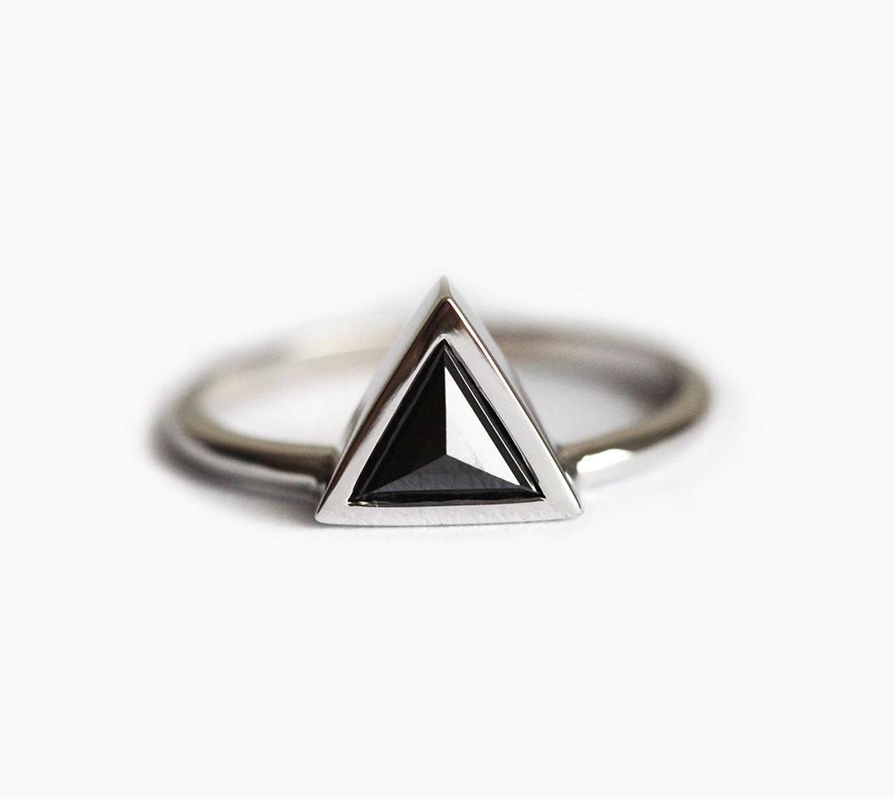 Triangle Cut Black Diamond Solitaire Engagement Ring