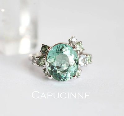 Mint Tourmaline Cluster Ring with Sapphires