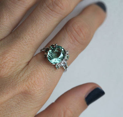 Mint Tourmaline Cluster Ring with Sapphires
