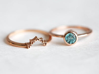 Blue Zircon Ring, Rose Gold Band-Capucinne