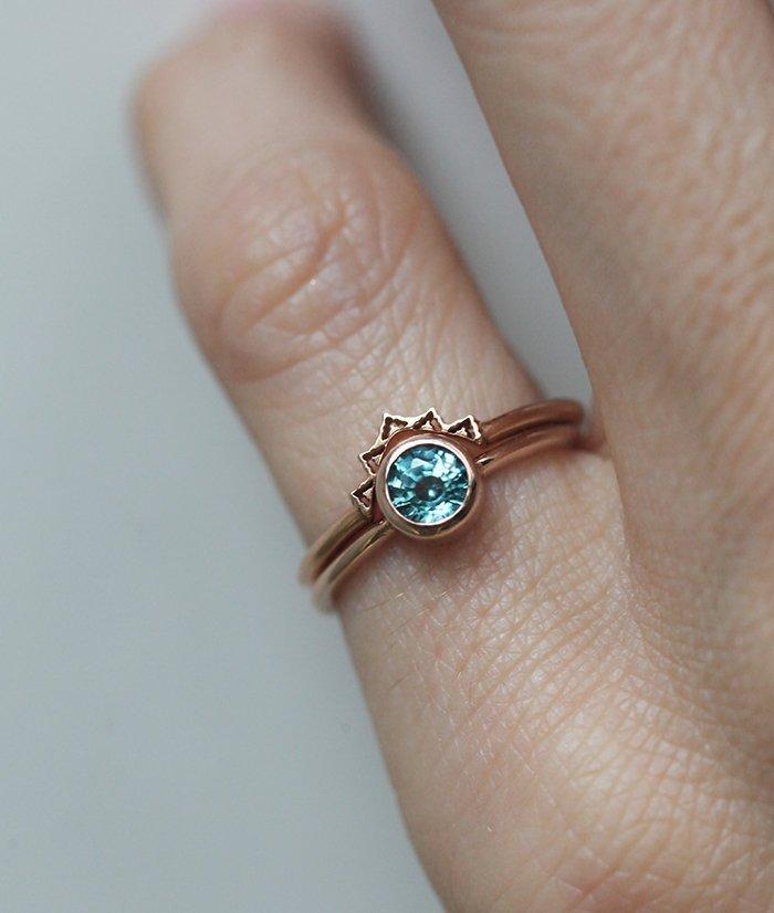 Blue Zircon Ring, Rose Gold Band-Capucinne