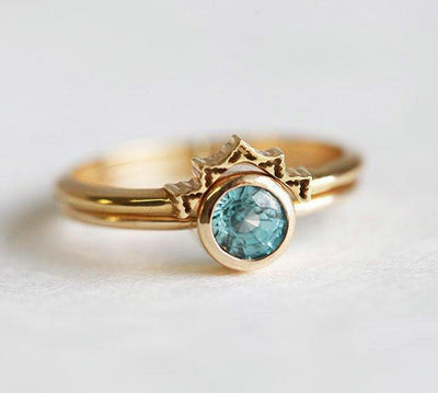 Blue Zircon Ring, Rose Gold Band-Capucinne