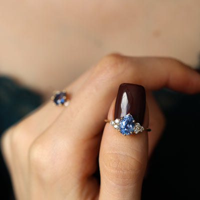 Blue pear sapphire engagement ring