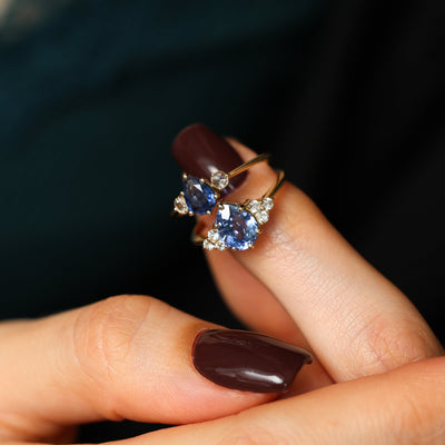 Blue pear sapphire engagement ring