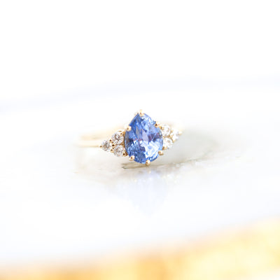 Blue pear sapphire engagement ring