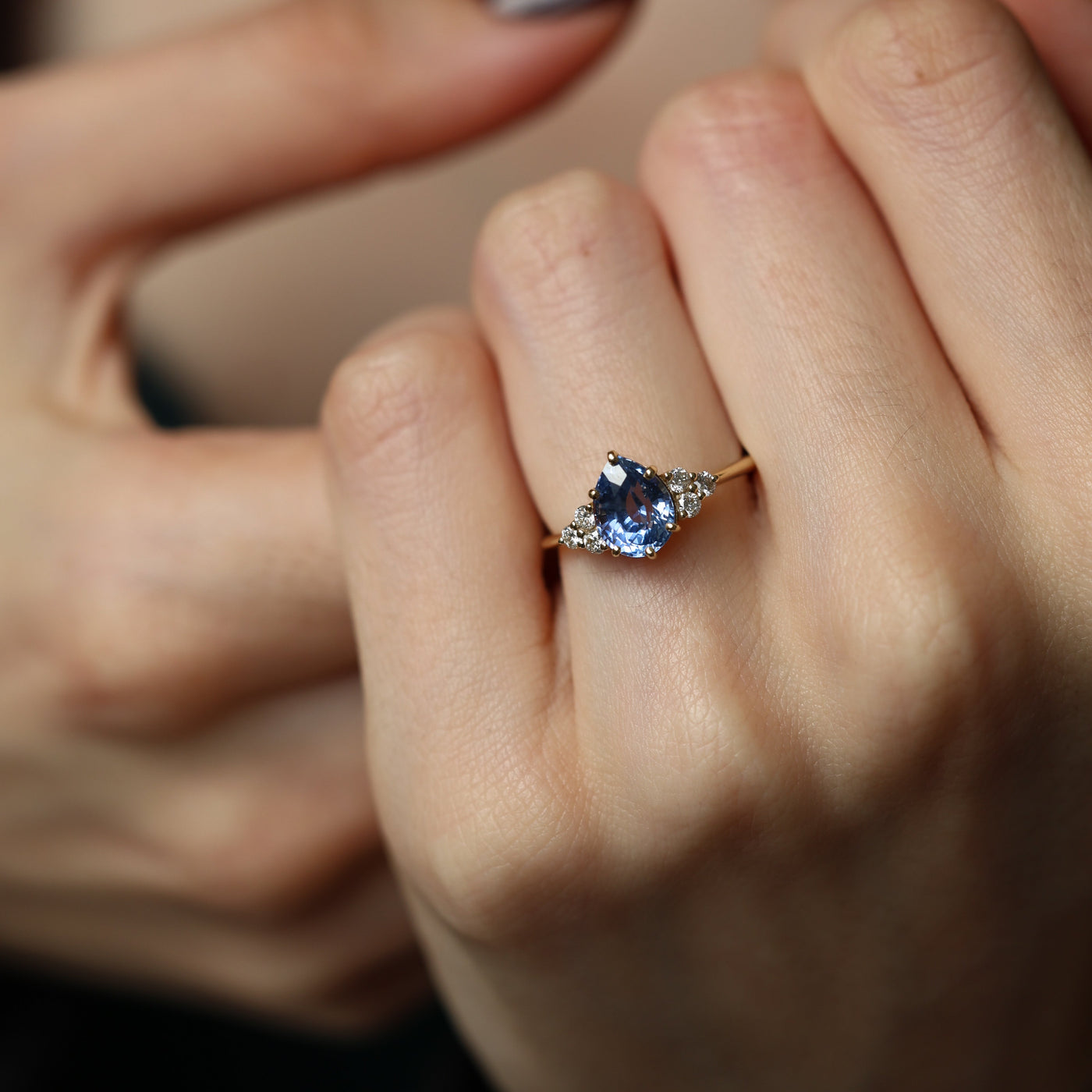 Blue pear sapphire engagement ring