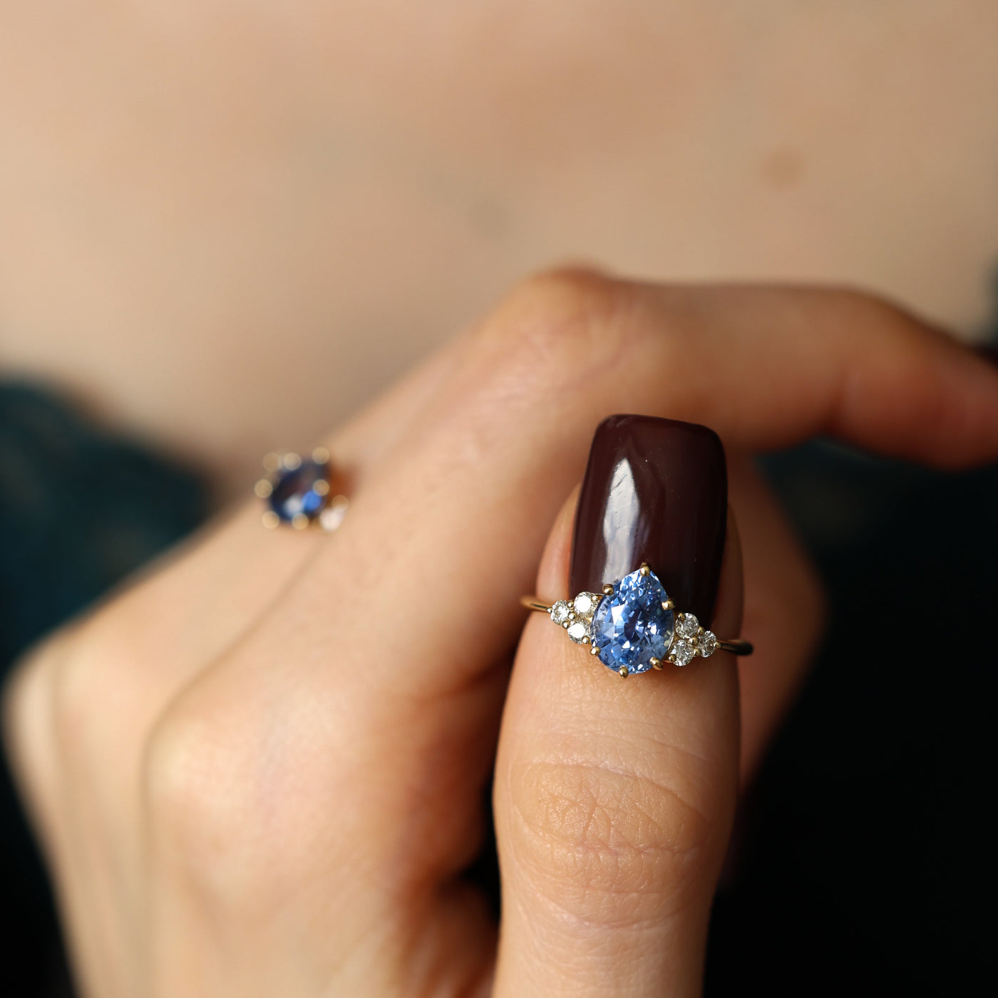 Blue pear sapphire engagement ring - Ready to Ship