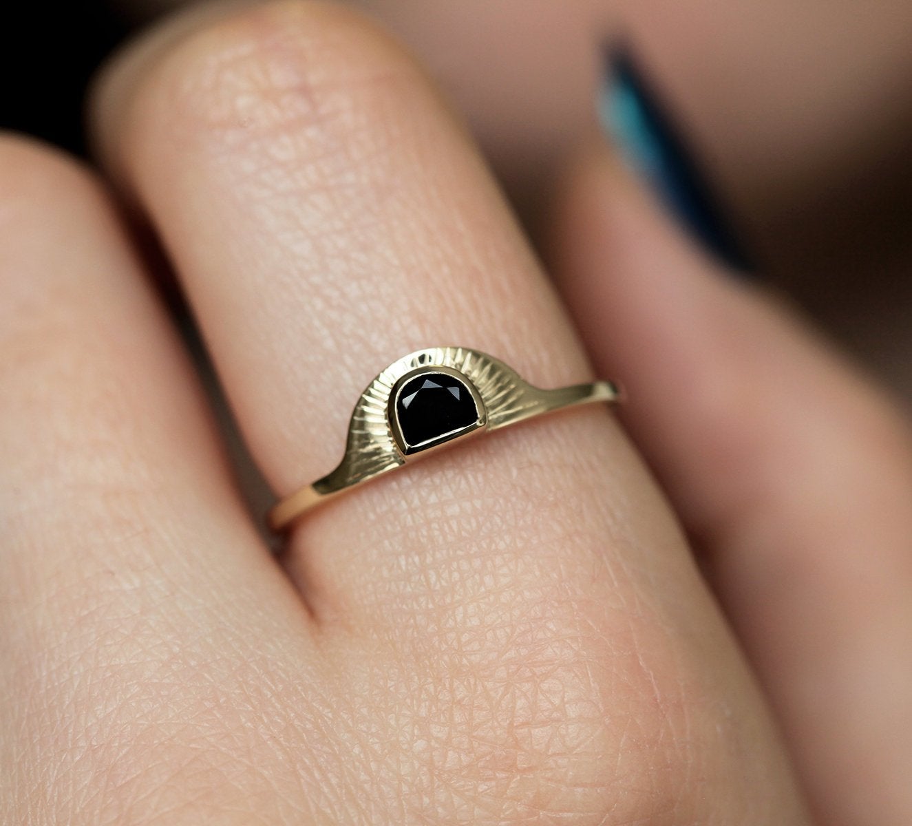 Bohemian Half Moon Spinel Onyx And Gold Sunset Ring-Capucinne