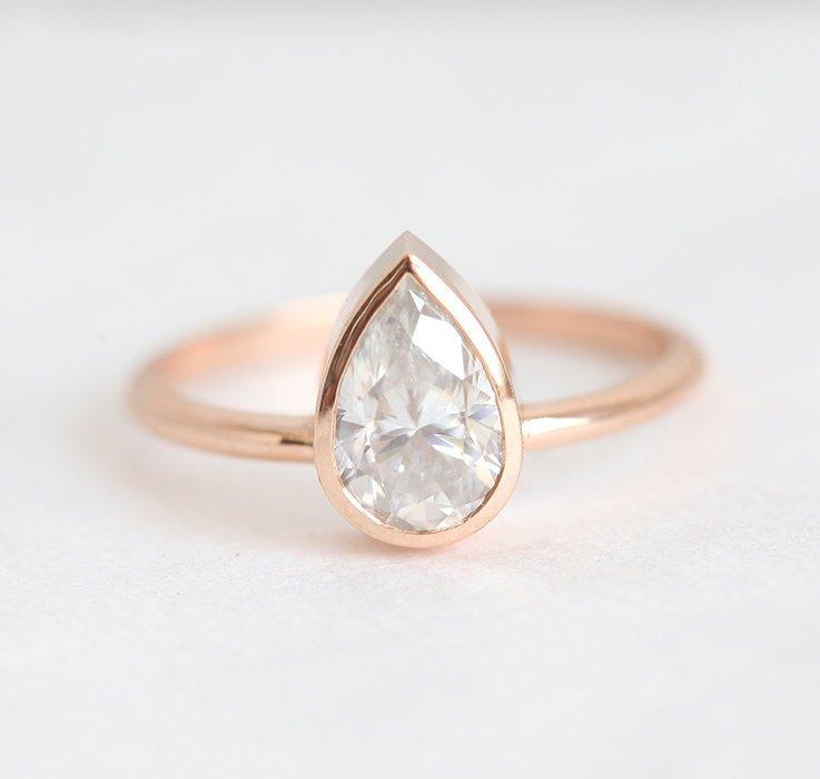 Simple Pear White Diamond Solitaire Ring
