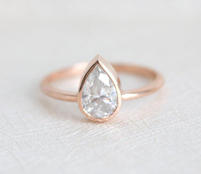 Simple Pear White Diamond Solitaire Ring