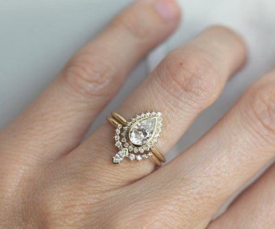 Pear Diamond Ring with Halo Diamond Crown Band