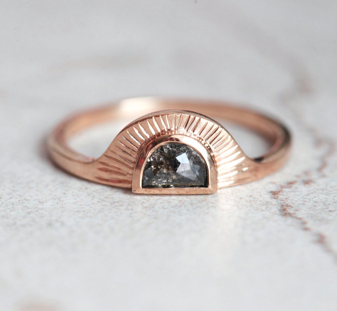 Half Moon Salt & Pepper Diamond, Rose Gold Ring