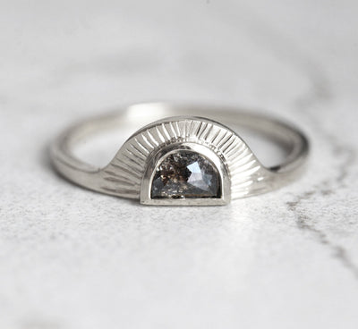 Half Moon Salt & Pepper Diamond, Platinum Ring