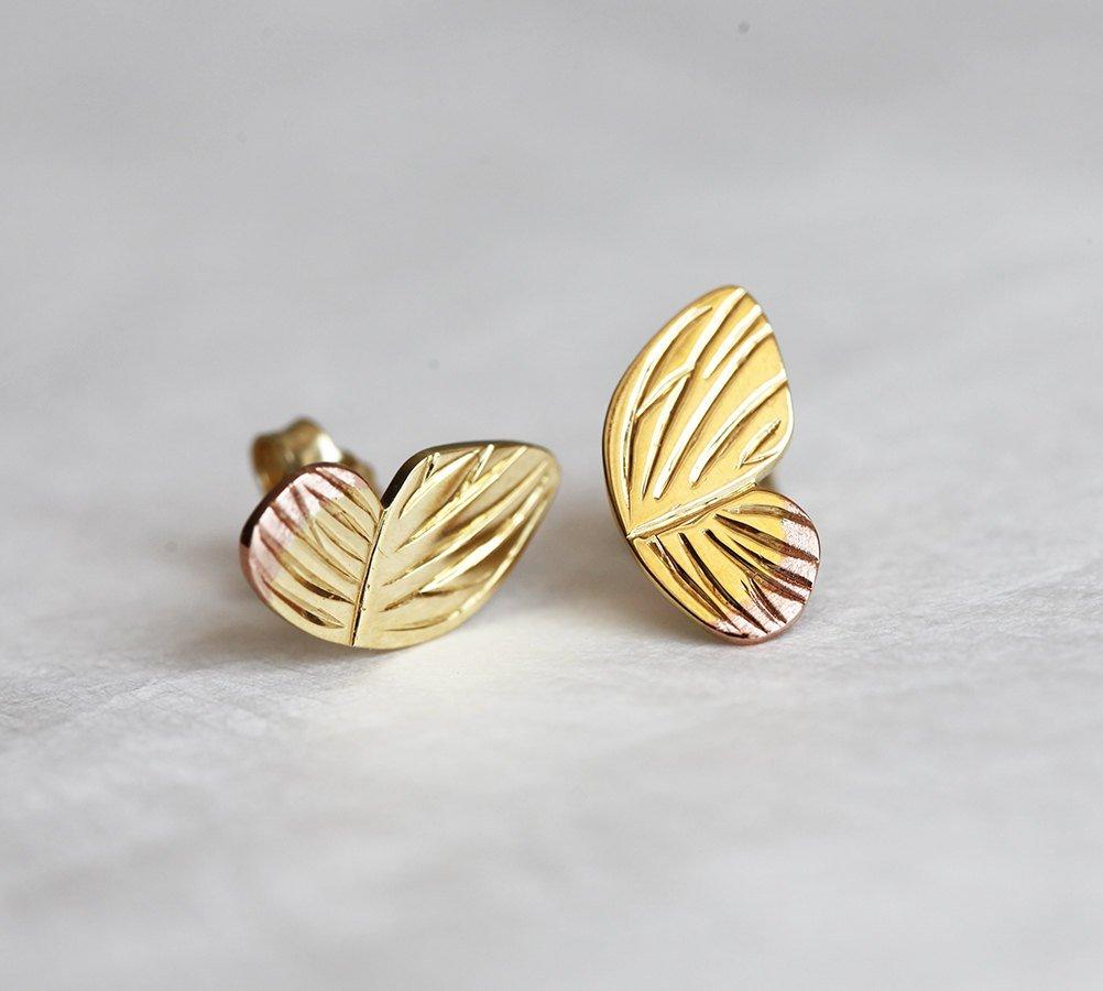 Butterfly wing gold stud earrings