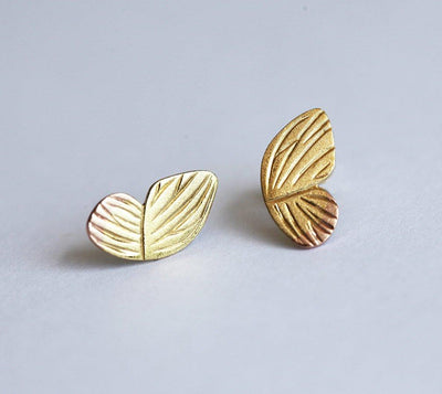 Butterfly wing gold stud earrings