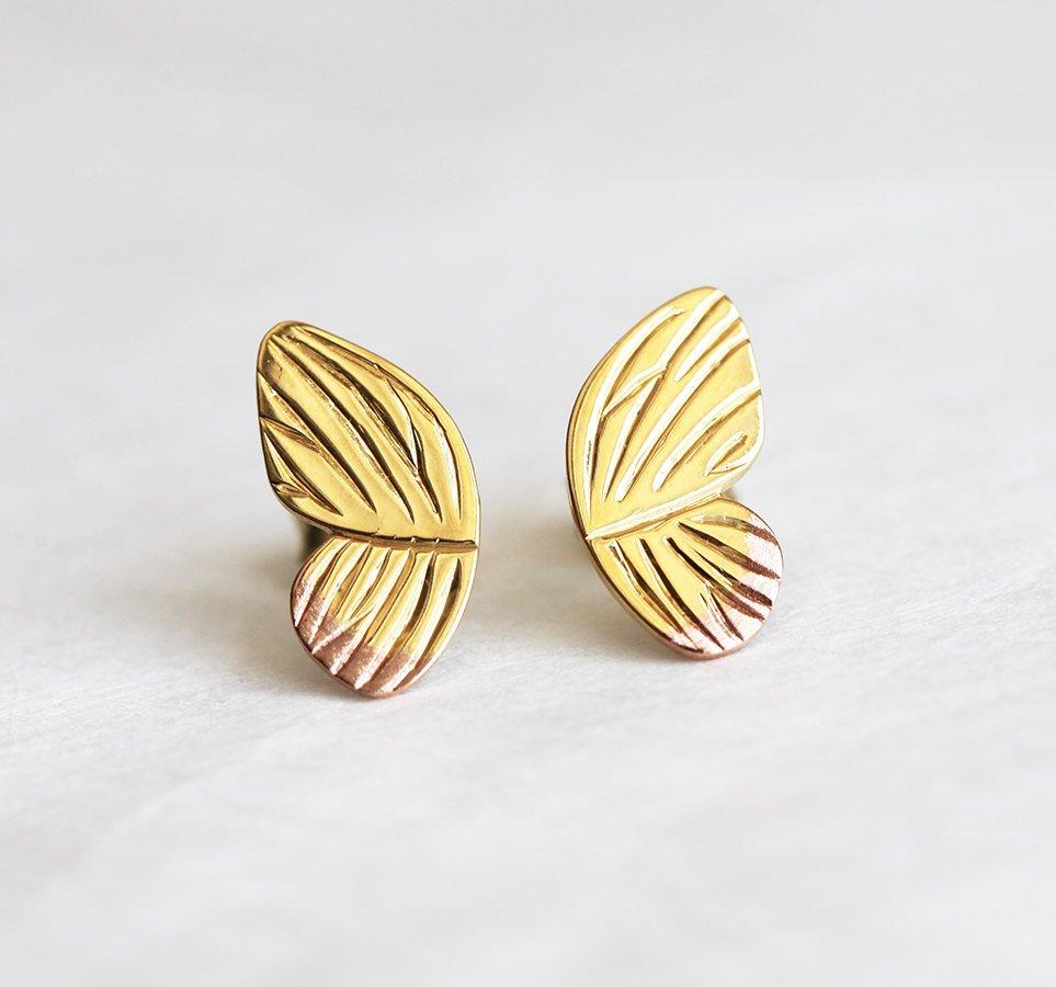 Butterfly wing gold stud earrings