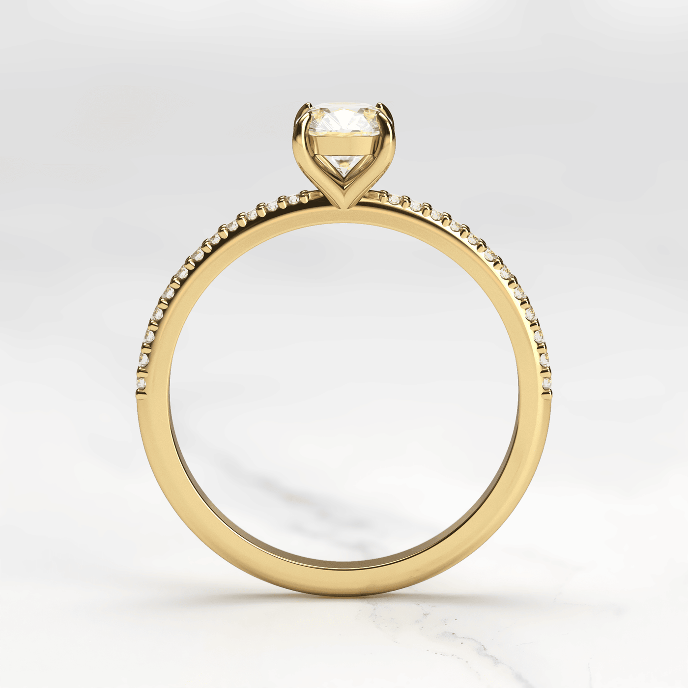 Cushion-Cut Diamond with Half Pave Gold Ring