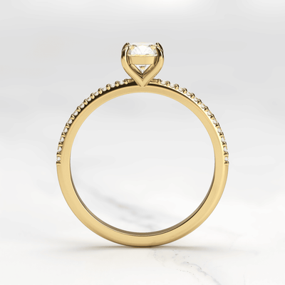 Cushion-Cut Diamond with Half Pave Gold Ring
