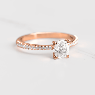 Cushion-Cut Tapered White Diamond with Half Pave Gold Ring
