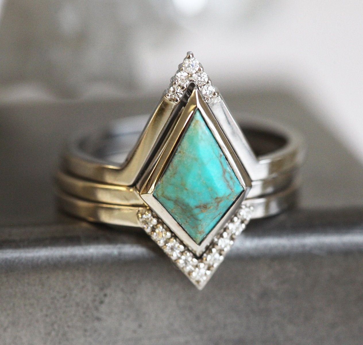 Kite Turquoise Ring Set with Diamonds