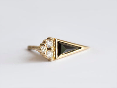 Triangle Black Diamond Stud Earrings with Smaller Round White Side Diamonds
