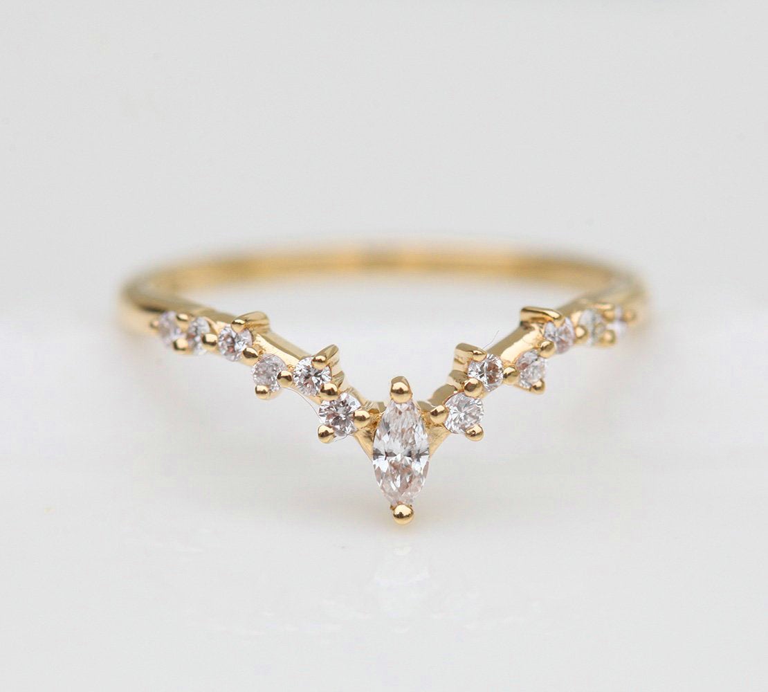Nested marquise-cut white diamond cluster wedding band