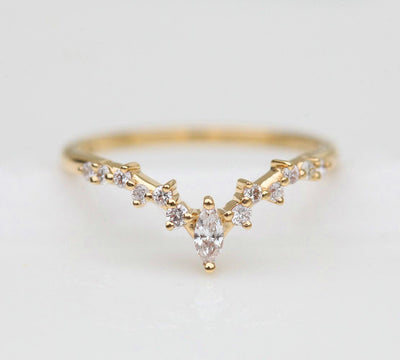 Nested marquise-cut white diamond cluster wedding band