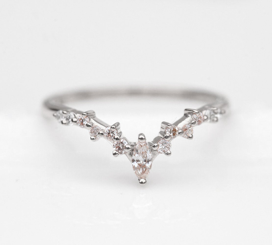 Nested marquise-cut white diamond cluster wedding band