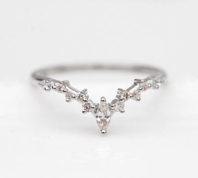 Nested marquise-cut white diamond cluster wedding band