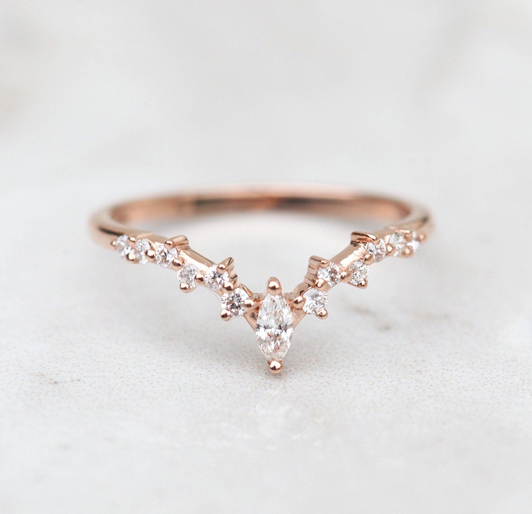 Nested marquise-cut white diamond cluster wedding band
