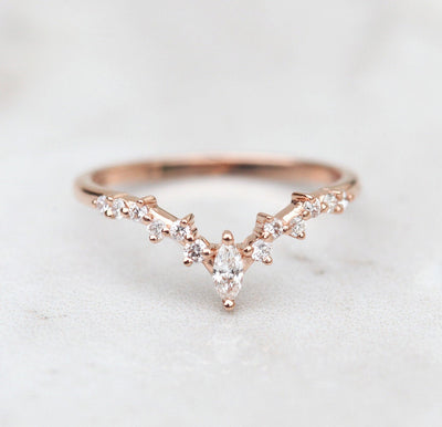 Nested marquise-cut white diamond cluster wedding band