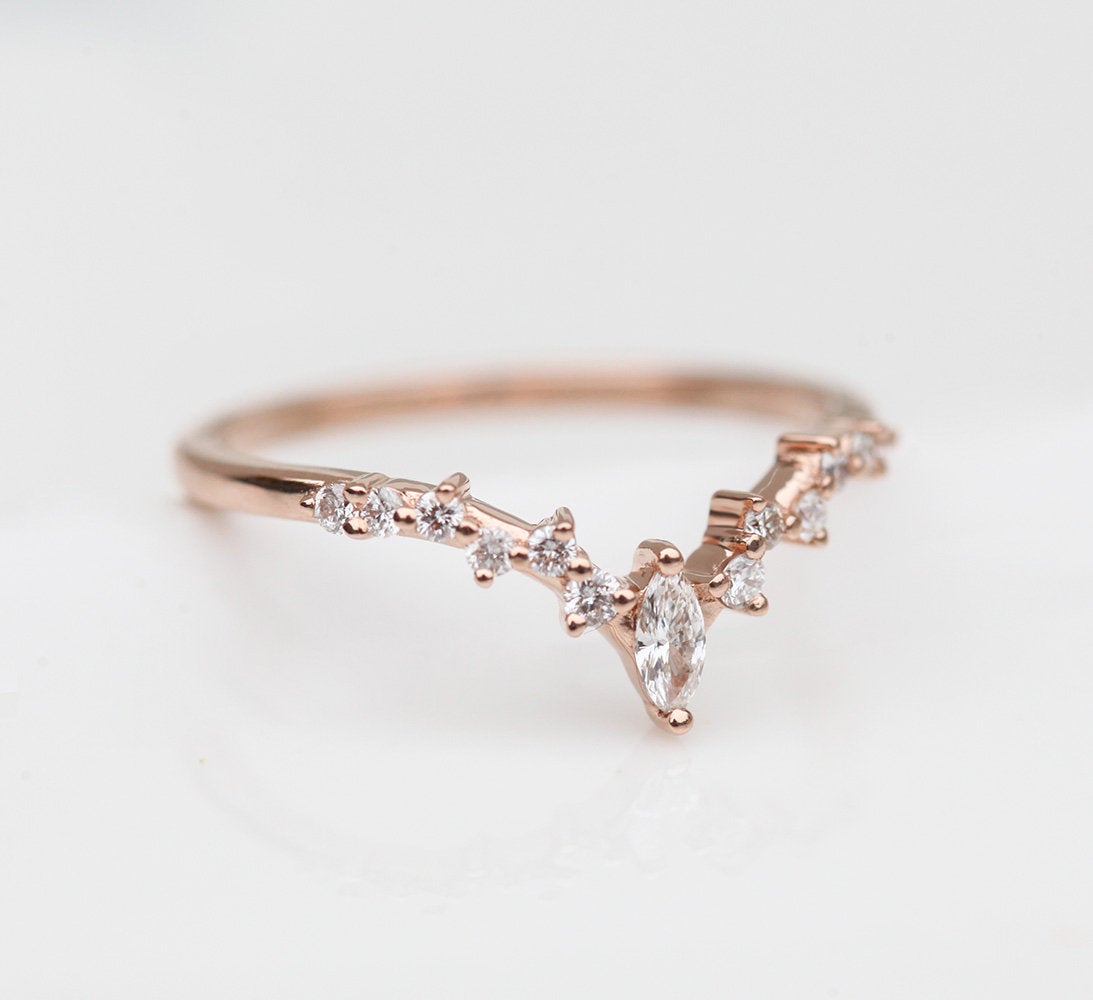 Nested marquise-cut white diamond cluster wedding band