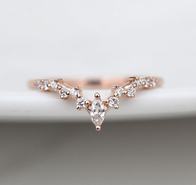 Nested marquise-cut white diamond cluster wedding band