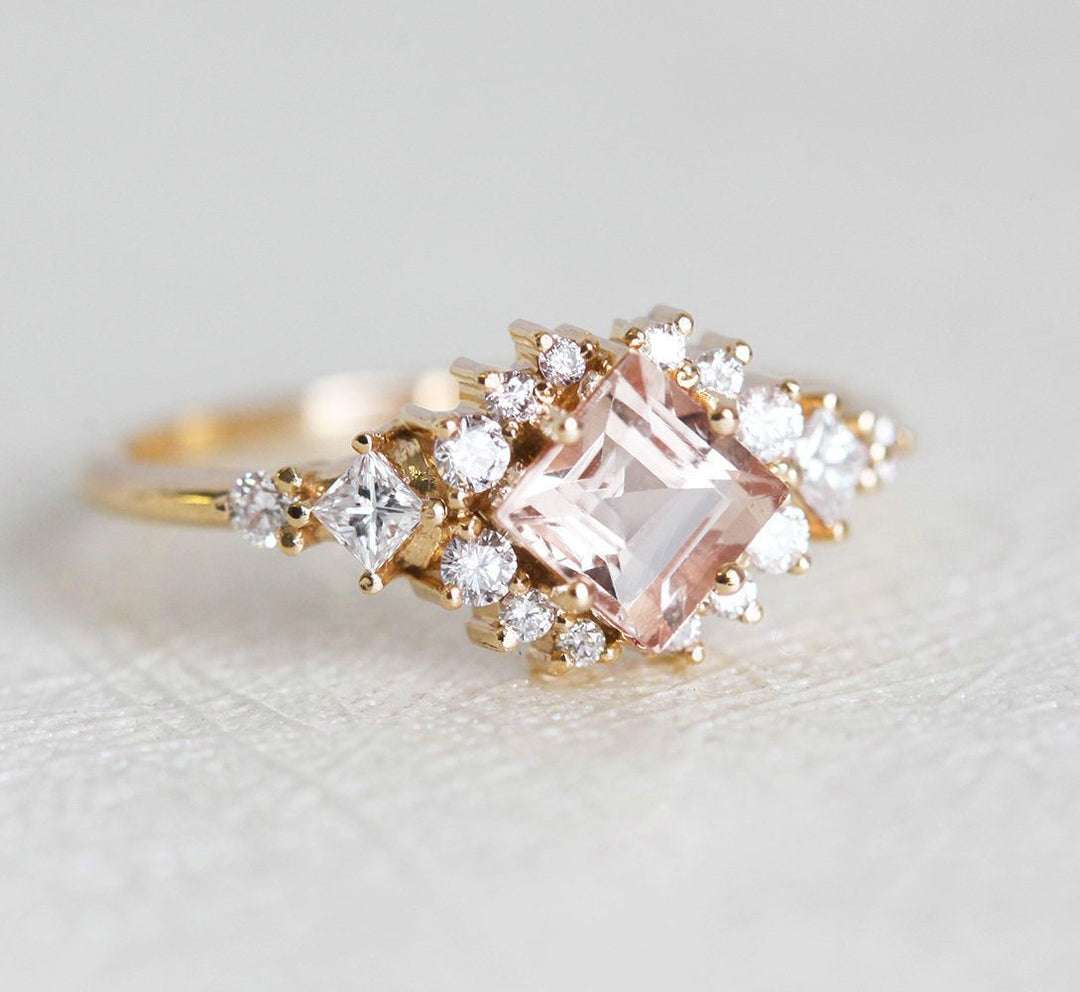 Chiara Peach Morganite Diamond Cluster Ring Capucinne