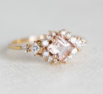 Peach Morganite Diamond Cluster Ring