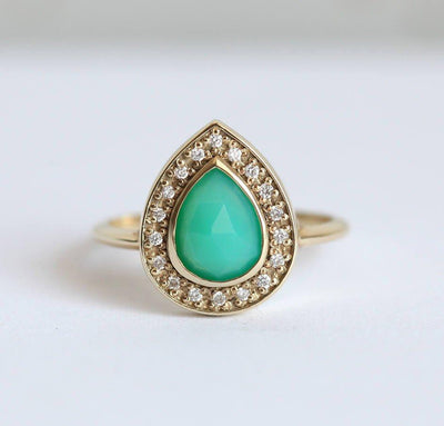 Chrysoprase Ring, Halo Diamond Ring-Capucinne