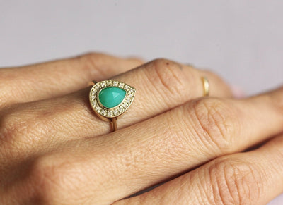 Chrysoprase Ring, Halo Diamond Ring-Capucinne