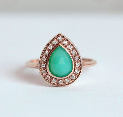 Chrysoprase Ring, Halo Diamond Ring-Capucinne