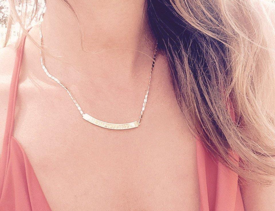 Gold bar necklace with personalized coordinates