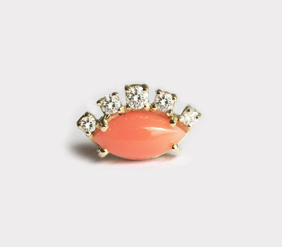 Marquise-cut orange coral and diamond stud earrings