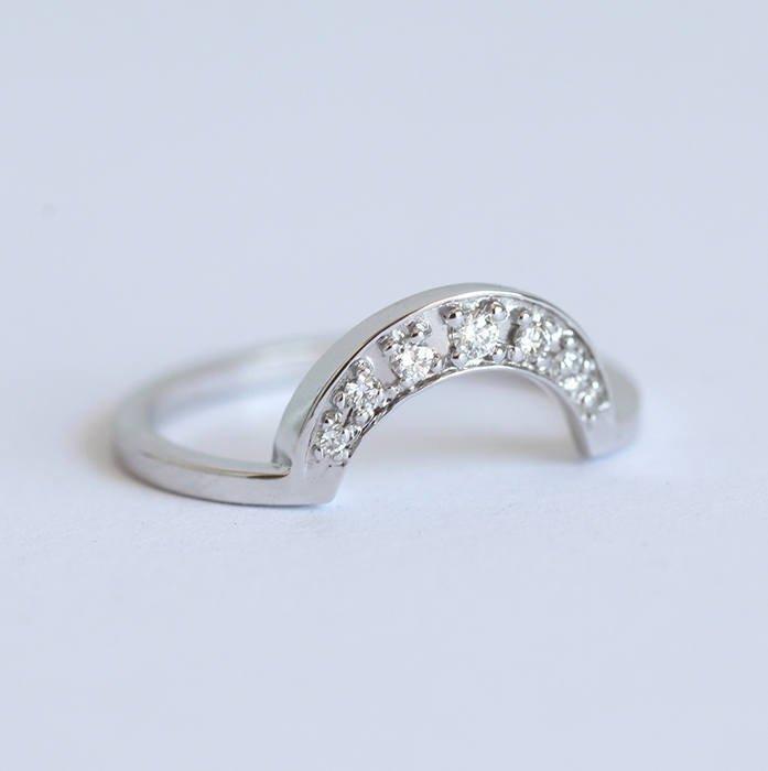 Crescent-Shaped, Nesting Round White Diamond Band