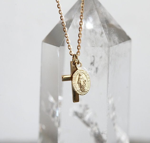 Cross Virgin Mary Medallion Necklace Capucinne