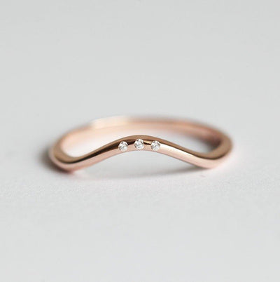 Gold Curved Nesting Band with Tiny Round White Embedded Diamonds