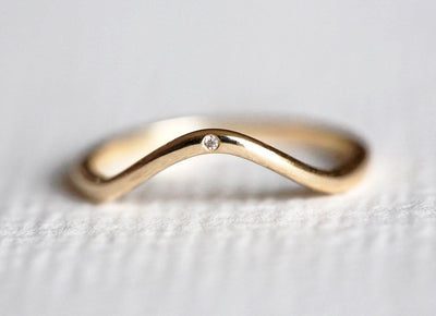Gold Curved Nesting Band with Tiny Round White Embedded Diamonds