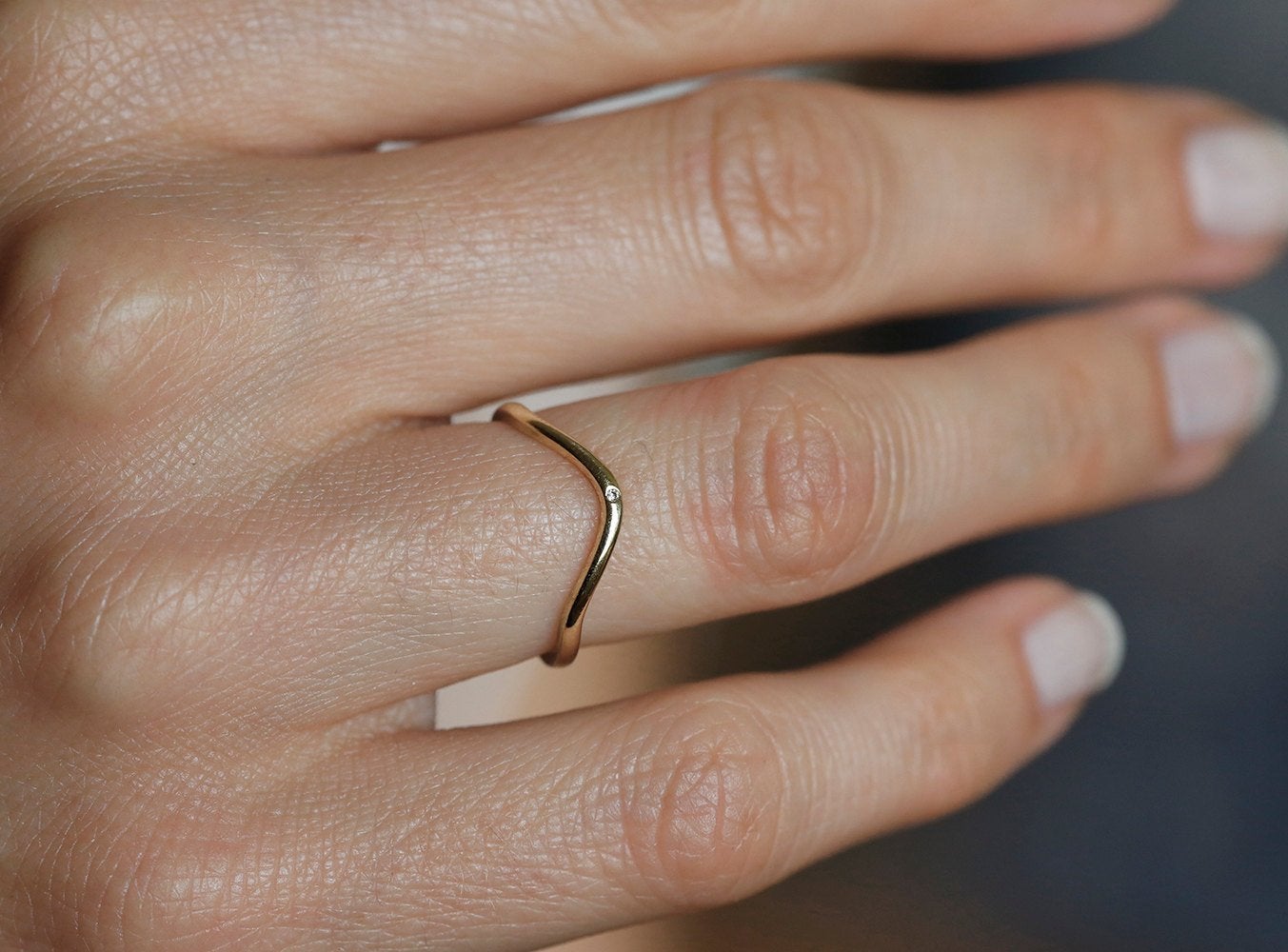 Gold Curved Nesting Band with Tiny Round White Embedded Diamond