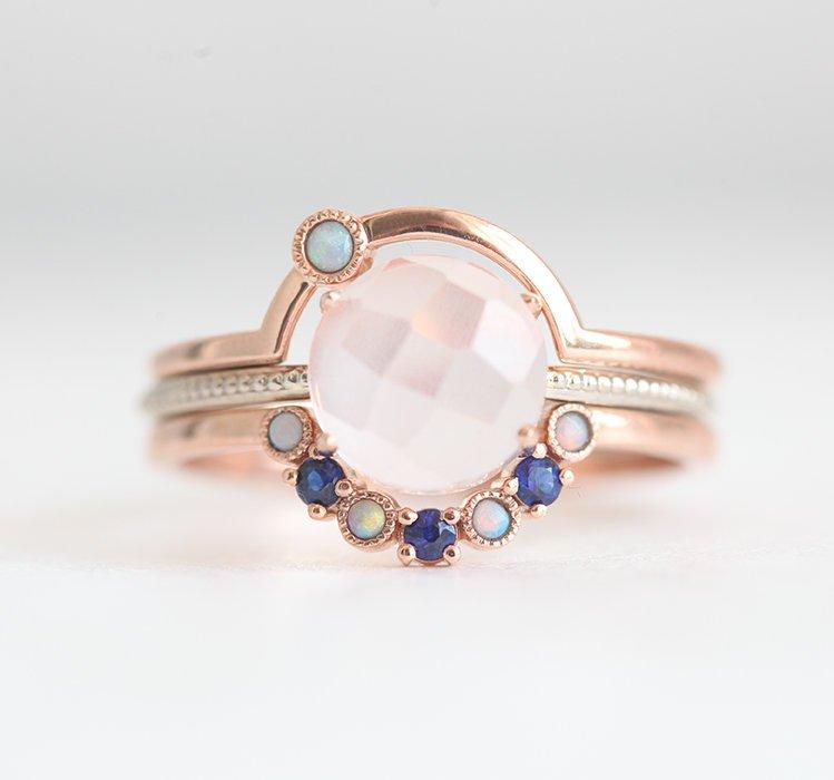 Curved Opal Nesting Band With Milgrain Detail Ring Set
