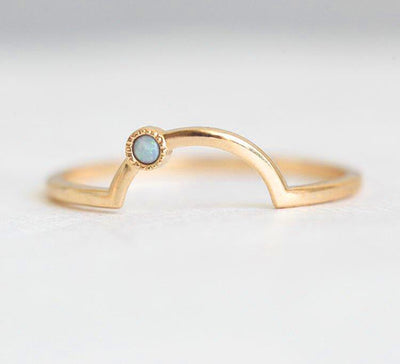 Curved Opal Nesting Yellow Gold Band With Milgrain Detail
