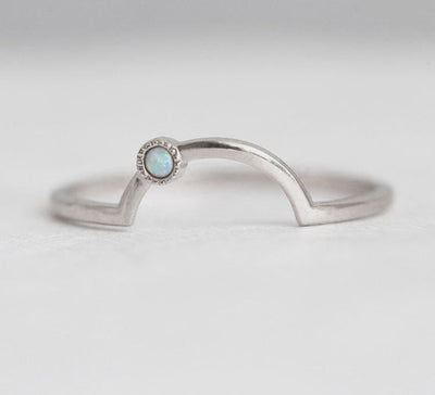 Curved Opal Nesting White Gold Band With Milgrain Detail