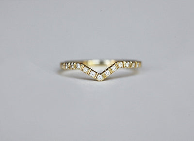 Gold Curved Wedding Band Featuring Pave White Diamonds