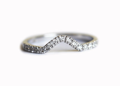 Gold Curved Wedding Band Featuring Pave White Diamonds